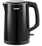COMFEE' Electric Kettle and Tea Kettle, 1.5L Double Wall, Stainless Steel Interior, Lid & Spout, ...