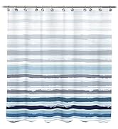 Ombre Blue Textured Slubbed Fabric Shower Curtain, Blue and White Stripe Shower Curtains for Bath...