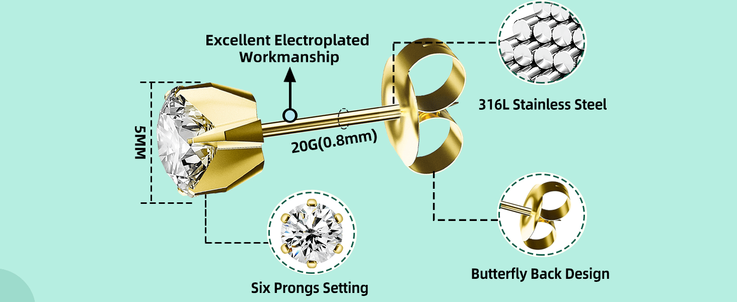 12 Pcs Ear Piercing Kit Disposable Ear Piercing Gun Kit with 4 Pcs 6 Prong Setting Cubic Zirconia