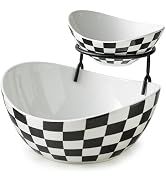 Miamolo Tiered Serving Bowls Chip and Dip Serving Set with Stand, Ceramic Appetizer Serving Dishe...