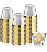 Bestluck 100 Pack 9 oz Gold Plastic Cups, Clear Disposable Cups with Gold Rim, Plastic Cocktail G...