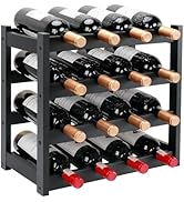 Thalomely Bamboo Wine Rack, 4-Tier 16 Bottles Wine Storage Cabinet Shelf, Easy-Assembly Freestand...
