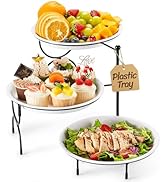 Lifewit Plastic 3 Tier Serving Tray for Party, 25 cm/10" White Reusable Round Serving Platters wi...