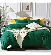 NEXHOME PRO Organic Emerald Green Duvet Cover 100% Jersey Knit Cotton Duvet Cover - Queen Dark Gr...