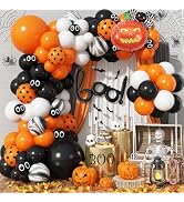 Halloween Balloon Garland Kit, Orange Black and White Halloween Balloon Arch with Eyeball Balloon...