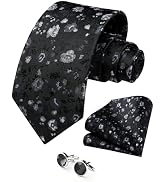 HISDERN Ties for Men Paisley Tie and Pocket Square Cufflinks Set Formal Classic Floral Necktie Ha...