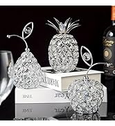 kehail Set of 3 Crystal Metal Pineapple Pear Table Centerpiece Handmade Crystal Candlestick Hollo...
