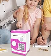 Qwifyu Piggy Bank for Boys Girls, 4 5 6 7 8 9 10 Year Old Girl Boy Birthday Gift Ideas, Electroni...