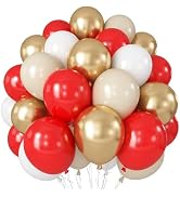 Red White Gold Balloon, 60 Pack 12 Inch Red Gold Balloon for Mother's Day Valentine's Day Women B...