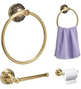TWINKLEMON 2 Pieces Set Antique Brass Toilet Paper Holder Brass Hand Towel Ring Tissue Roll Paper...