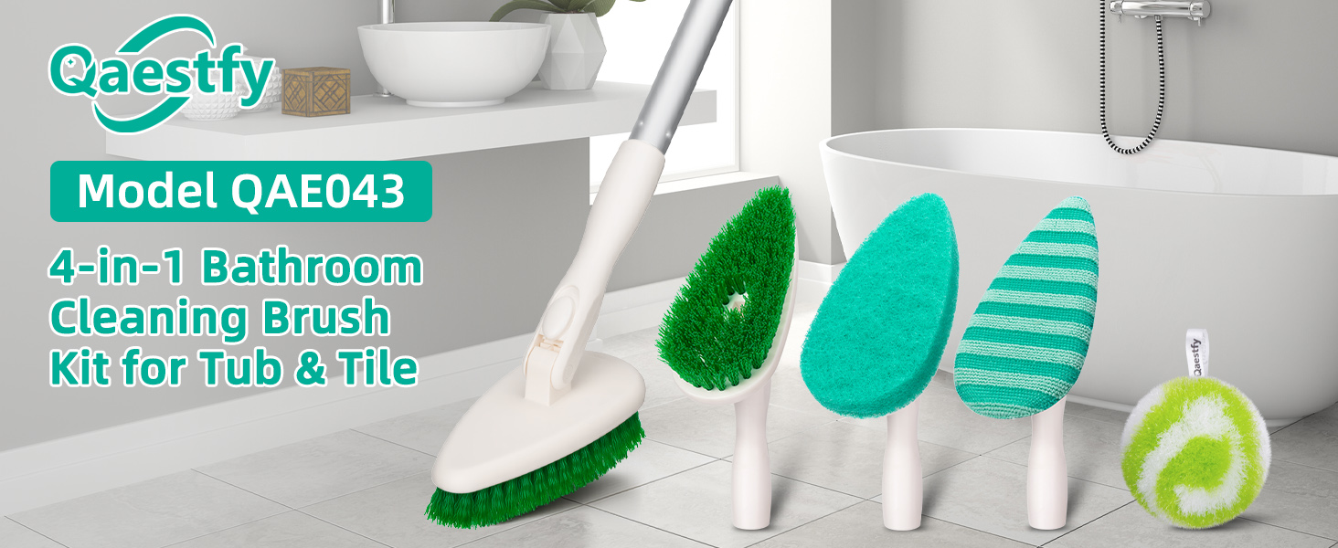 QAE043 Banner 4-in-1 bathroom cleaning brush kit for tub and tile with lonhg handle