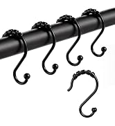Black Shower Curtain Hooks Rust Proof:S Shaped Shower Curtain Rings Roller Sliding Shower Hooks f...