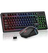 BlueFinger Wireless Keyboard and Mouse Combo, Long Lasting Rechargeable Battery 87 Keys RGB Rainb...