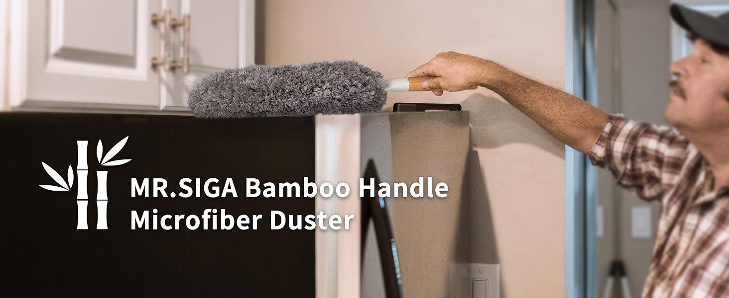 MR.SIGA bamboo handle microfiber hand duster for cleaning