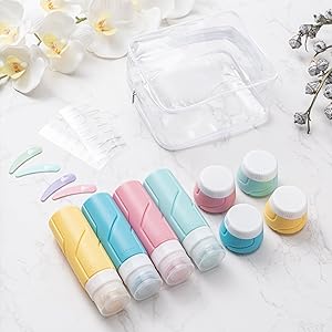16 Pack Travel Bottles Set, TSA Approved Leak Proof Silicone Squeezable Containers for Toiletries