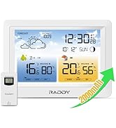 Raddy WM6 Weather Station with 2000mAh Rechargeable Battery, Wireless Indoor Outdoor Thermometer ...