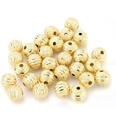 BEADNOVA 50pcs 8mm Gold Plated Round Metal Rondelle Spacer Beads Sparkle Stripe Beads for Jewelry...