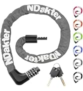 NDakter Upgrade Bike Chain Lock with 4 Digit Combination and 2 Keys, 1.64/2.3/3.2/4.28 Ft Heavy D...