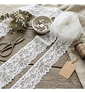 IDONGCAI Stretch Lace Trim 4 Inches Wide Elastic Lace for Crafts Bridal Wedding Decor 5 Yards(White)