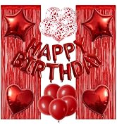 WEIKA 29 Pcs Red Birthday Party Decorations - Happy Birthday Balloons Banner Red, Heart & Star Fo...
