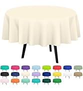 QIKSION 2 Pack Ivory Plastic Tablecloth Disposable Circle Table Covers Milky White Table Cloths f...