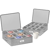 punemi Mug Storage Organizer with Rigid Top, Sides & Bottom, Padded Dividers, 2-Pack Stackable Co...