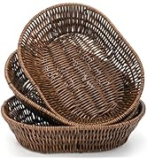 ZAVOOS 3 Pack Wicker Bread Basket, 11 Inch Woven Oval Food Baskets for Serving, Tabletop Stackabl...