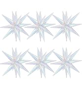 Iridescent Star Foil Balloons, 6Pcs 22in Explosion Star Balloon Large Holographic Spike Cone Clea...