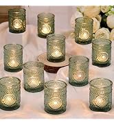 DARJEN Green Votive Candle Holders Set of 36- Glass Candle Holders Bulk for Flameless LED Tea Wax...