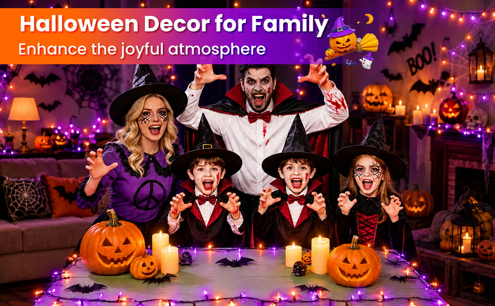 Orange Purple Halloween Lights String Waterproof for Halloween Decorations