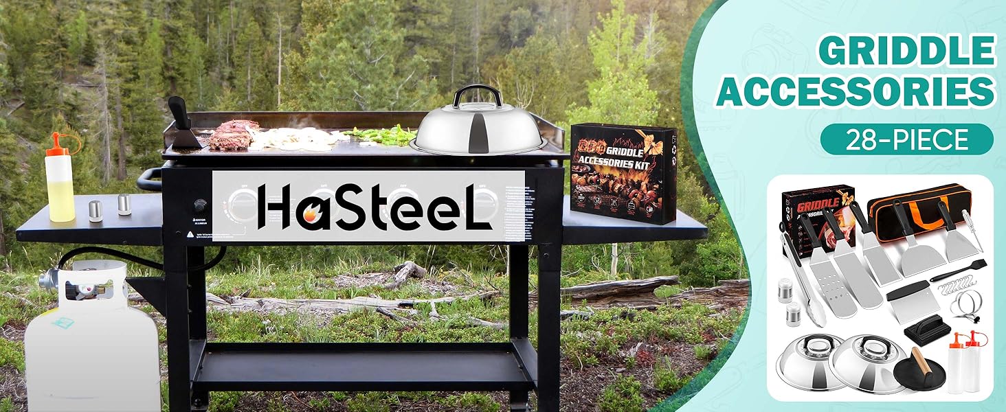 HaSteeL griddle accessories kit of 28 has everything you need for different cooking demands.