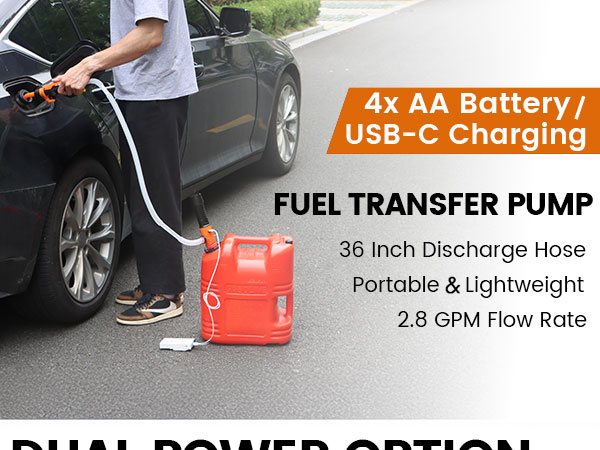 Electric fuel transfer pump battery operated or USNB charging rechargeabe