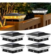 btfarm 4x4 Solar Post Cap Lights Outdoor, 2 Modes 16 LED Fence Deck Post Lights, 4 Pack Waterproo...