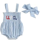Kuriozud 4th of July Outfits Baby Girl USA Romper Fourth of July Onesie Independence Day Bodysuit...