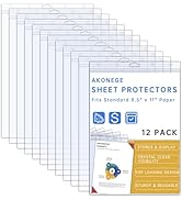 AKONEGE 12PCS Hard Sheet Protectors 8.5 x 11" Waterproof Resealable Zip Paper Page Protectors Cle...