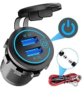 Quick Charge 3.0 Dual USB Charger Socket, Qidoe Waterproof 12V-24V USB Outlet QC3.0 Dual USB Powe...