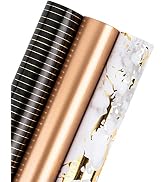 WRAPAHOLIC Wrapping Paper Roll - Black and Gold Foil Stripe/Marble Design - 3 Rolls - 30 Inch X 1...