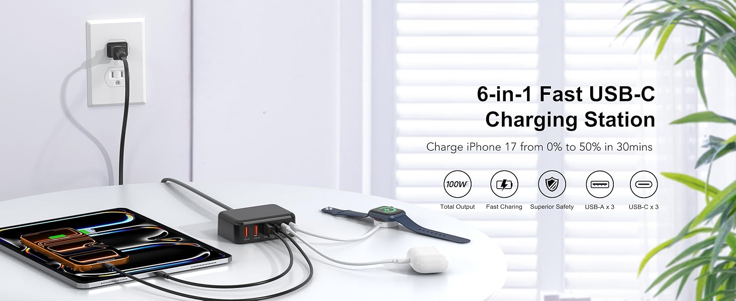 6 Ports for Fast Charging