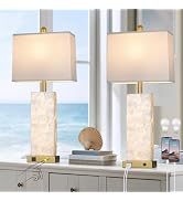 luxeflow 28" Coastal Table Lamps for Living Room Set of 2, Bedside Lamps with Night Light, USB A+...