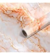 Nuxovilar White Orange Marble Vein Textured Peel and Stick Wallpaper, 15.75"x39.37", Self-Adhesiv...