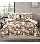 Comforter Set Queen Size Bear Moose Plaid Comforter Bedding-7 Piece Bed in a Bag,Soft Reversible ...
