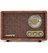 LoopTone AM FM Classic Retro Radio with Bluetooth Speaker,Vintage Wood Table Radio with Treble Ba...