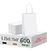 MESHA Gift Paper Bags 600 PACK 5.25x3.75x8'' White Small Shopping Kraft Bags Bulk with Handles Re...