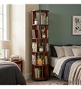 AV CONNECT Rotating Bookshelf Tower, 5-Tier Solid Wood Spinning Bookcase with Wheels, 360° Revolv...