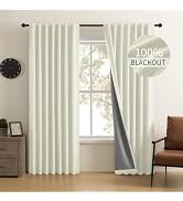 CUCRAF 100% Blackout Beige Linen Curtains 84 Inch Length 2 Panels Set, Back Tab/Rod Pocket Curtai...