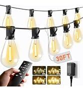 Sikitul 30FT LED Outdoor String Lights with Remote, One Continuous Strand Patio Lights with 10+1 ...