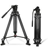 Professional Video Camera Tripod,63 inches Professional Heavy Duty Aluminum Tripod with Fluid Dra...