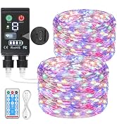 Lakumu 2-in-1 Rechargeable Fairy Lights Battery Operated, 66FT(2×33) Twinkle Lights with Remote &...