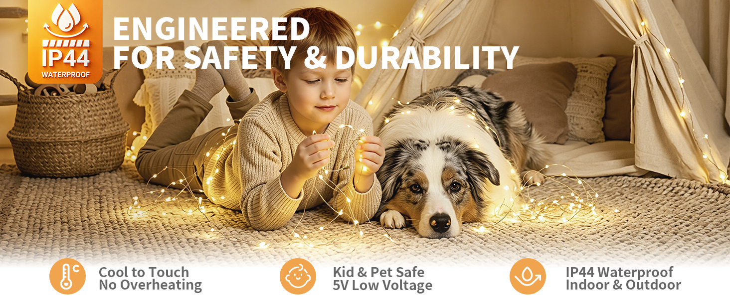 Safe LED twinkle lights for kids and pets waterproof copper wire string lights