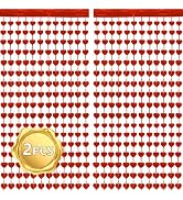 BEISHIDA 2 Pcs Red Heart Door Streamers Heart Foil Fringe Curtain Streamers Backdrop Birthday Par...